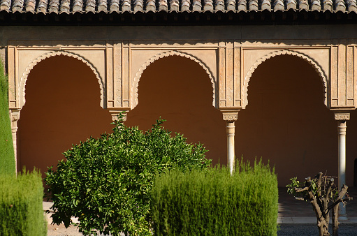 Granada, Spain - May 1, 2023: daytime view of the Alhambra (Granada, Spain).