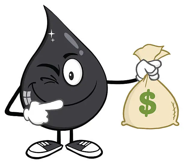 Vector illustration of Oil Drop Holding A Money Savings Bag