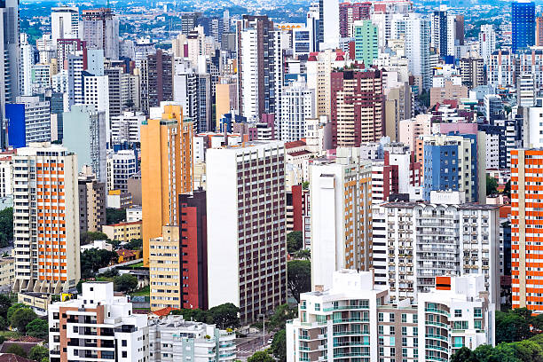 Aerial view of Curitiba cityscape, Parana State, Brazil.