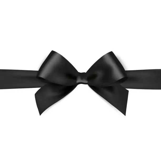 Vector illustration of Shiny black satin ribbon on white background
