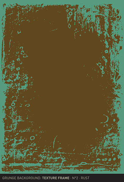 Grunge background: Rust (Textured frame n°2) Grunge background with rough rust texture and copy space in brown and turquoise green. The grunge effect is mainly based on old paint effects. Color can be easily changed. corroded metal stock illustrations