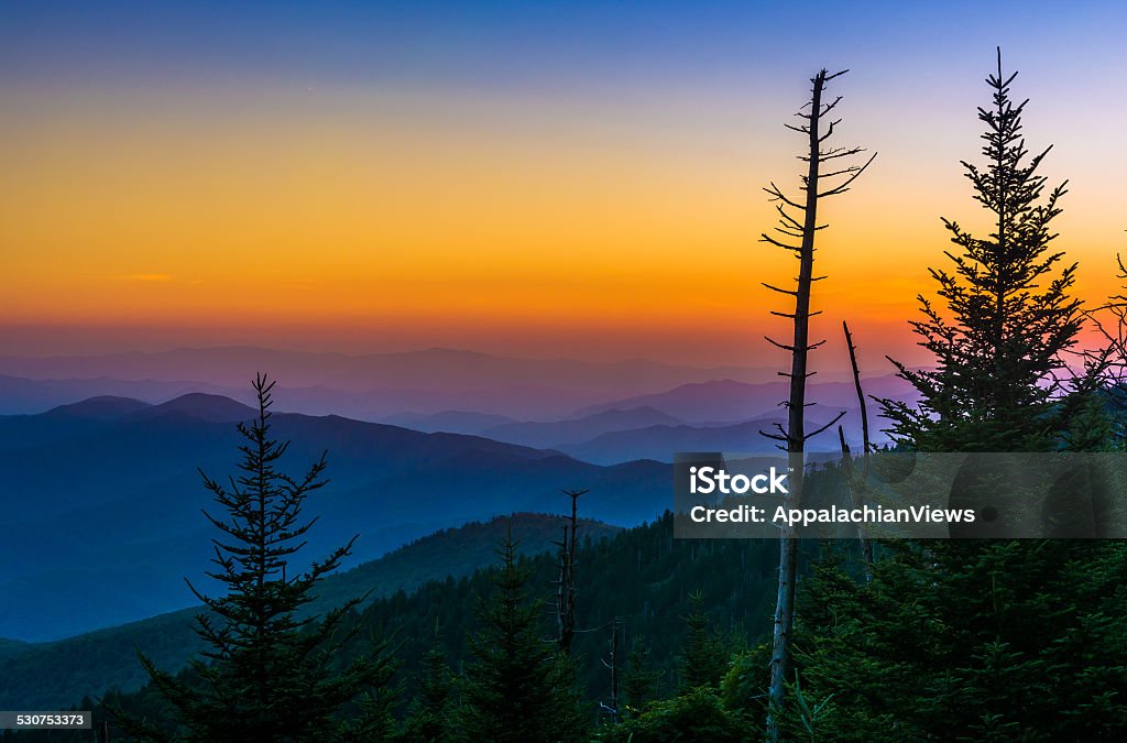 Sunset over the Appalachian Mountains from Clingman's Dome in Gr Sunset over the Appalachian Mountains from Clingman's Dome in Great Smoky Mountains National Park, Tennessee. Adventure Stock Photo