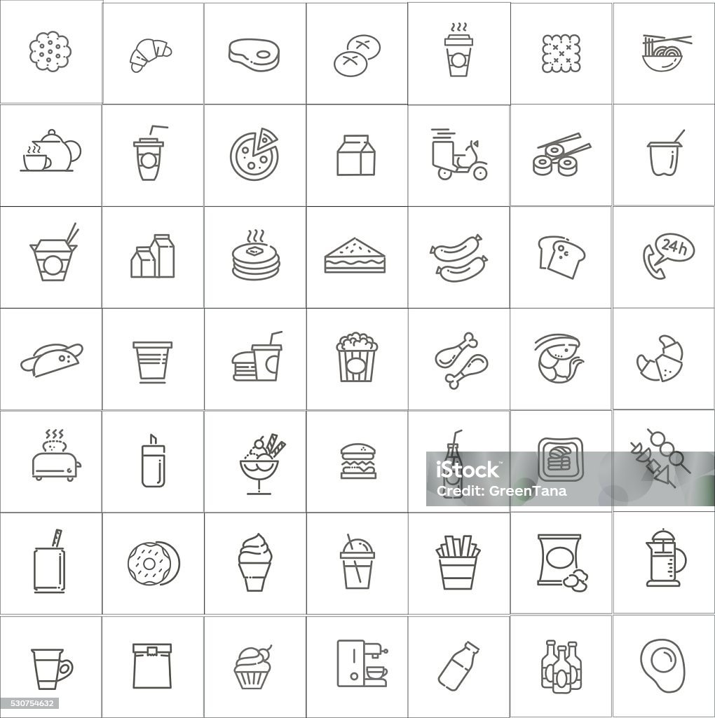 Fast food vector outline icons set. Cooking Icon Symbol stock vector