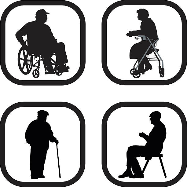 노인 - silhouette interface icons wheelchair icon set stock illustrations