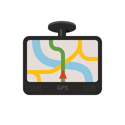 Car navigator device. Mobile gps navigation. Navigation system. Vector flat illustration isolated on white background.