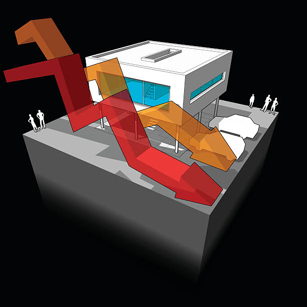 ilustrações de stock, clip art, desenhos animados e ícones de negócios diagrama de setas casa - functionalistic architecture flat roof built structure house