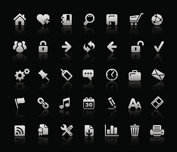 Website & Internet Icons - Black Basics Website vector icons reflected over black background. double arrow chart stock illustrations