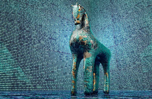 computer safety concept, trojan horse in electronic environment.