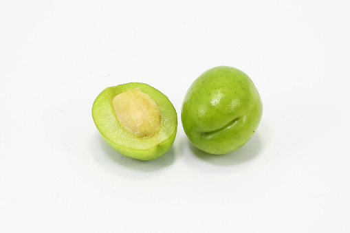 Green gage greengage fruit plum on white background