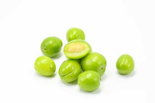 Green gage greengage fruit plum on white background