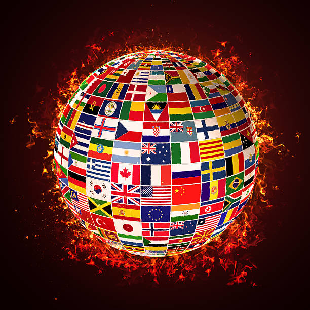 istock 3D globe made up of world flags 530761032