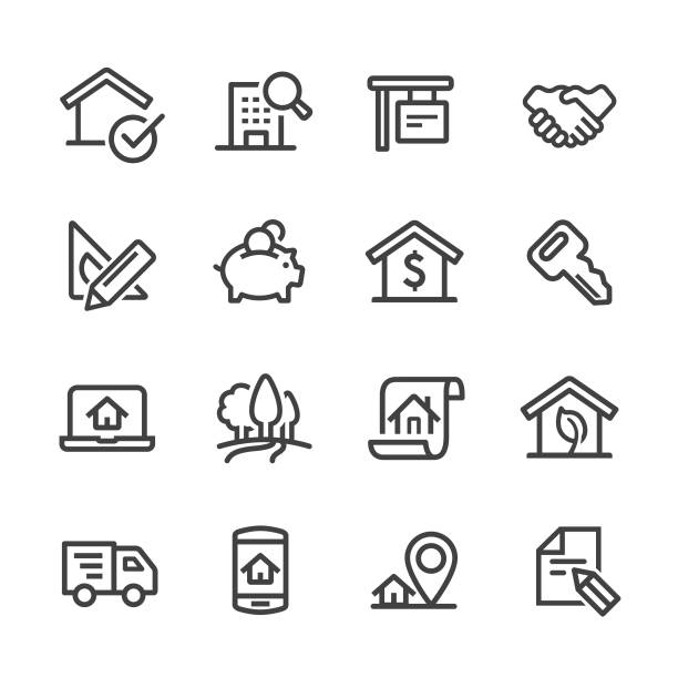 nieruchomości ikony zestaw serii-line - computer icon symbol icon set real estate stock illustrations