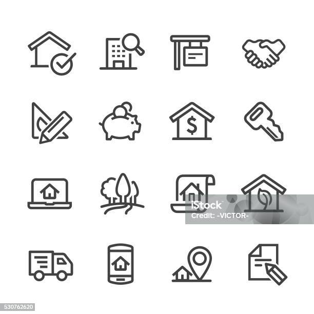 Real Estate Icons Set Line Series Stock Illustration - Download Image Now - Icon Symbol, Landlord, Real Estate