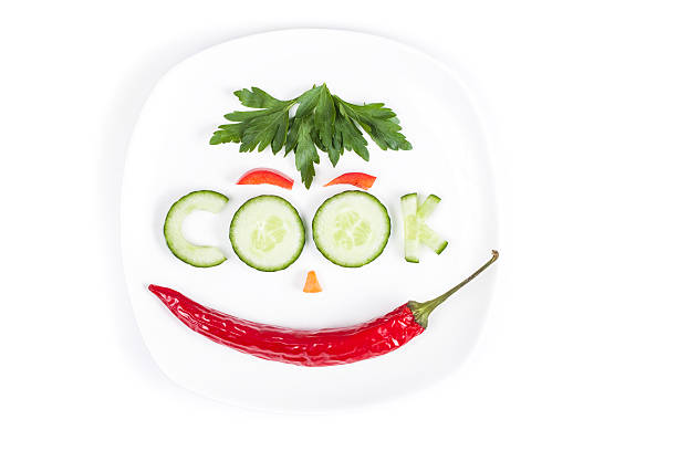 Vegetables in the form of letters on a plate stock photo