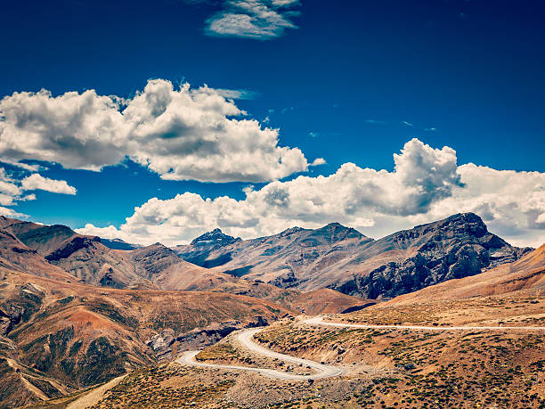 Manali-Leh road, Ladakh, India Vintage retro effect filtered hipster style image of Manali-Leh road to Ladakh in Indian Himalayas. Ladakh, India traveled stock pictures, royalty-free photos & images