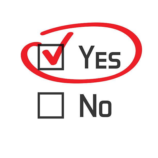 Yes no checked with red marker line Yes no checked with red marker line, yes selected with red tick and circled, concept of motivation, voting, test, positive answer, poll, selection, choice modern vector illustration design on white yes sign stock illustrations