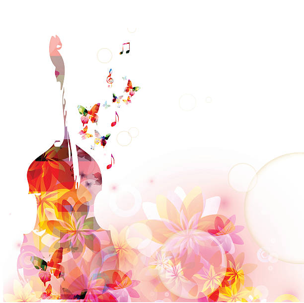 illustrazioni stock, clip art, cartoni animati e icone di tendenza di musica colorato sfondo con farfalle e violoncello - musical instrument violin sheet music music