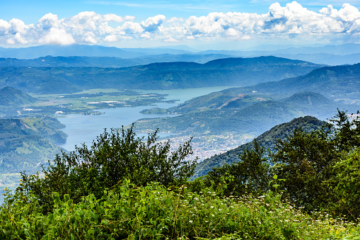 View from hilltop near Antigua of Lake Amatitlan near Guatemala City.