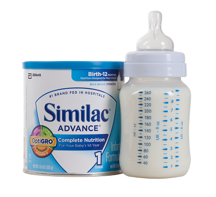 Las Vegas, USA - January 2, 2015: Similac Baby formula isolated on a white background. Similac is a brand of infant formula that was developed by Alfred Bosworth of Tufts University and marketed by Abbott Laboratories.
