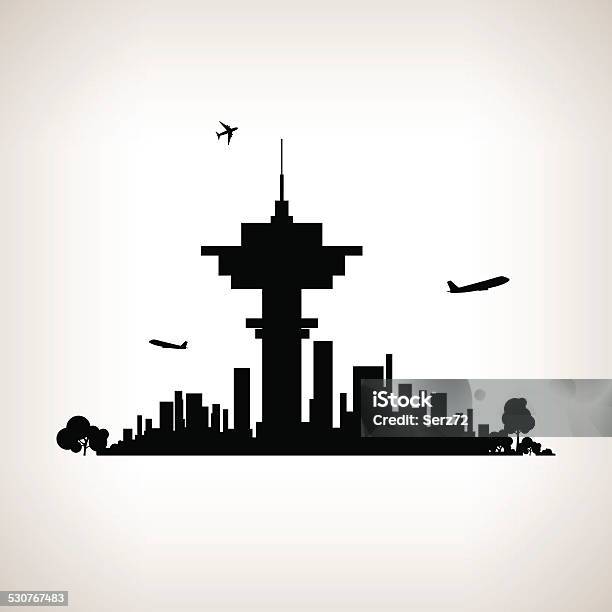 Silhouette Der Control Tower Am Flughafen Vektorillustration Stock Vektor Art und mehr Bilder von Flughafen-Kontrollturm