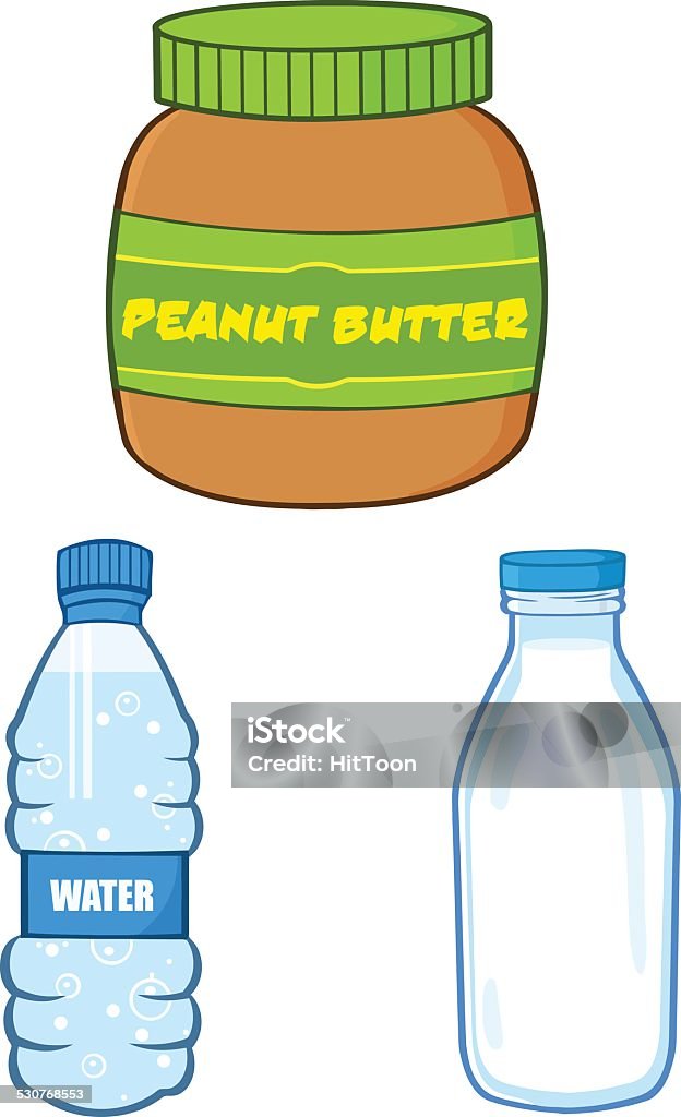 Collection of Peanut Butter Jar, Water and Milk Bottle Similar Illustrations: Bottle stock vector