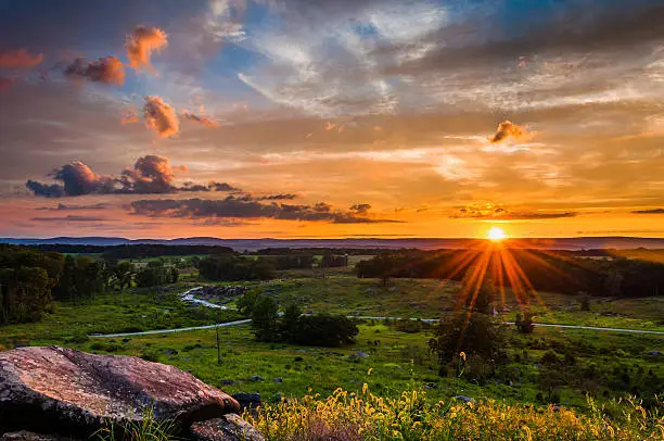 Colorful summer sunset from Little Roundtop in Gettysburg, Pennsylvania