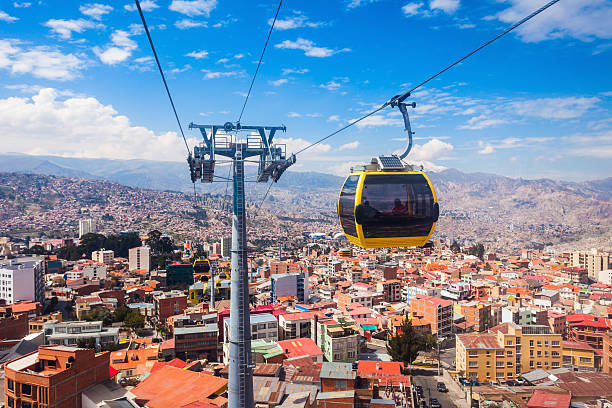 Cable car, LaPaz Mi Teleferico is an aerial cable car urban transit system in the city of La Paz, Bolivia. bolivia stock pictures, royalty-free photos & images