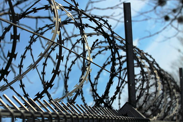 istock Barbed wire on fence 530772320