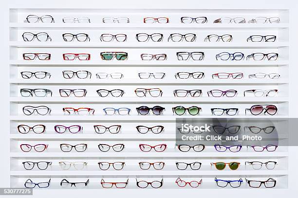 Exhibitor Of Glasses Stock Photo - Download Image Now - Eyeglasses, Wall - Building Feature, Store
