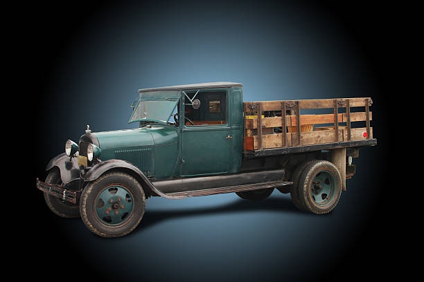 Truck - 1929 Ford Model A, Stake Bed, Flat Bed Truck- 1929 Ford Model A. Set up as a flat bed stake bed. Truck has a lot of rustand dirt included. Background set for immediate use. 1920 1929 stock pictures, royalty-free photos & images
