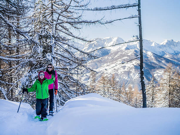 istock Mother and Son Snowshoeing 530778389