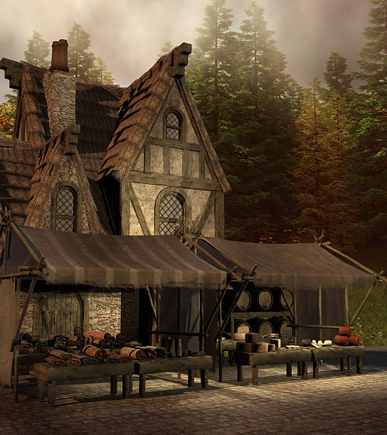istock Medieval shop and market 530781017