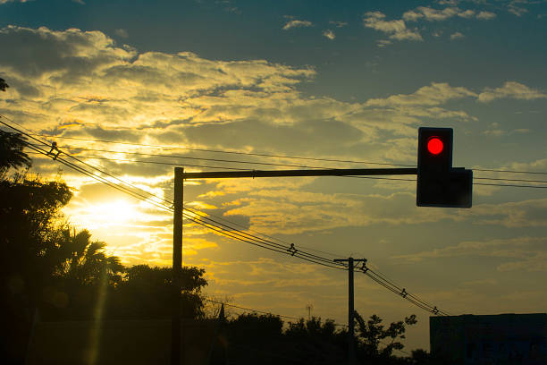 istock Blue sky in sunset . The traffic light pole 530782899