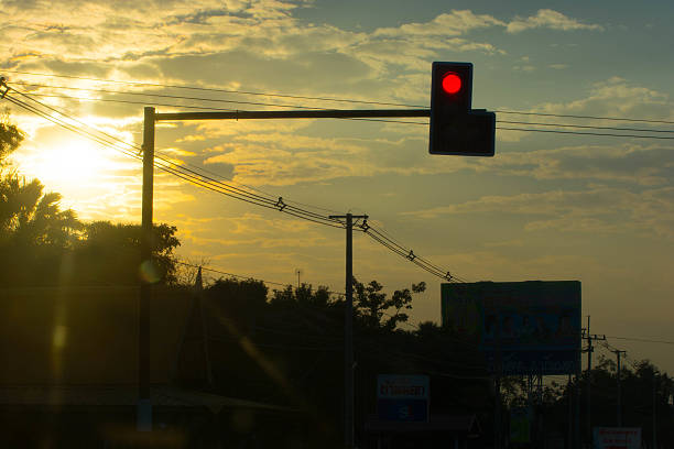 istock Blue sky in sunset . The traffic light pole 530782901