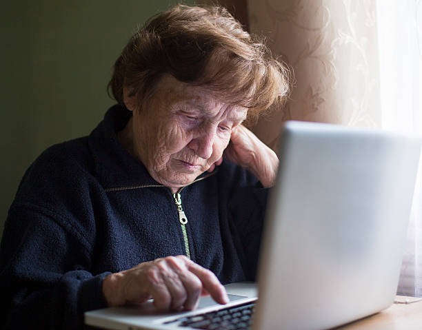 istock Old woman with a laptop at home. 530794257