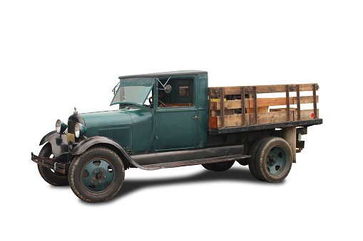 1929 truck set up as a flat bed stake bed. Includes clipping paths for car, for window opacity, for shadow darkening opacity.