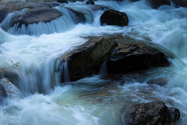 Fast Flowing Stream over Rocks stock photo