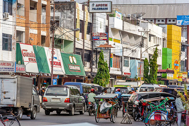 Heavy traffic on Palembang high street, Indonesia