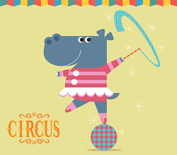 Circus Hippopotamus juggling Circus show with Hippopotamus circus clown carnival harlequin stock illustrations