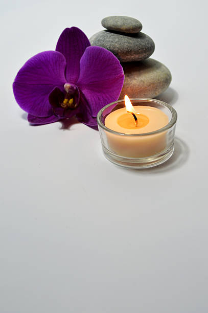 istock Purple Orchid with stones and candle 530798633