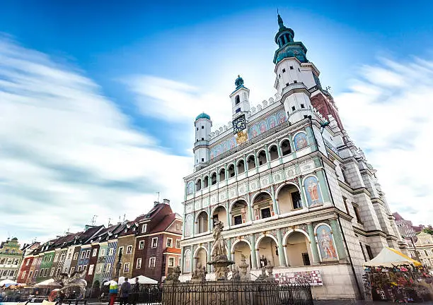 Historic Poznan City Hall located in the middle of a main square, Poland