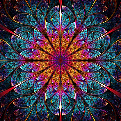 abstract fractal colorful rosette, digital artwork