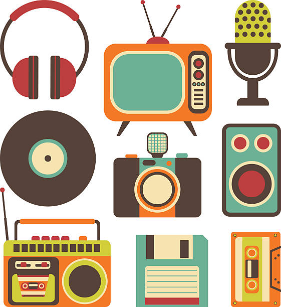 Retro Media technology vector art illustration