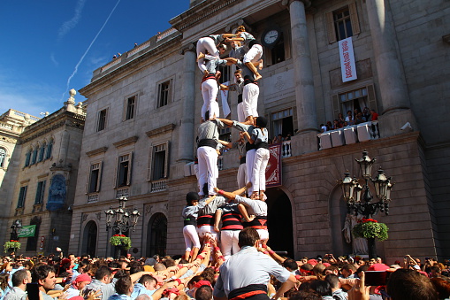 Barcelona, Spain - September 24, 2015: Human Tower during the local Festivities \