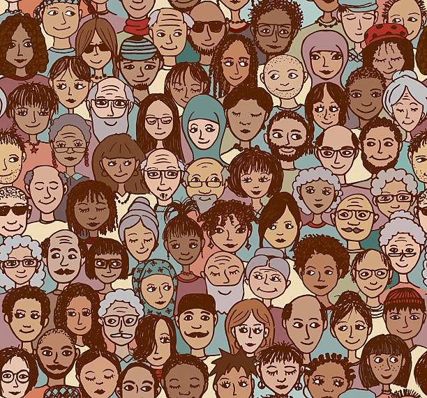 Diverse crowd of people - seamless pattern Diverse crowd of people - seamless pattern of hand drawn faces from various age groups and ethnic / religious backgrounds different religion stock illustrations