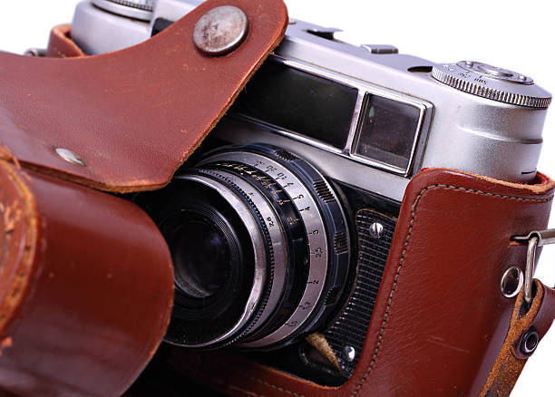 istock reporter's camera in a leather case. Retro style. Isolated. 530811003