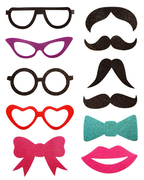istock party accessories, eyeglasses, mustache, isolated on white 530811505