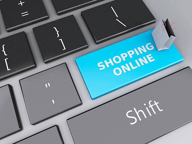 istock 3d Shopping bag on computer keyboard. Online shopping concept. 530811627
