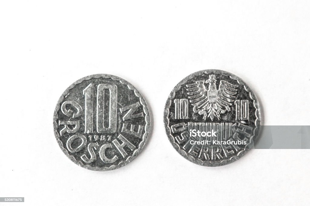 Front and back of old ten Groschen coin from Austria Obsolete Coins Antique Stock Photo