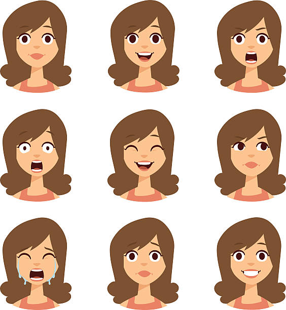 illustrazioni stock, clip art, cartoni animati e icone di tendenza di volto di donna emoji icone vettoriali - women crying sadness humor